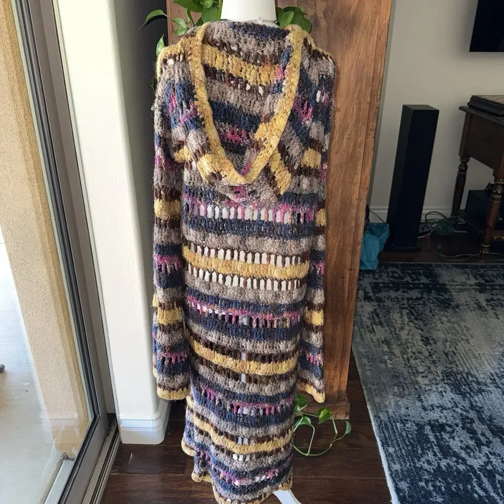 Free People Maggie Crochet Multi Colored Flare Sleeved Cardigan Sweater